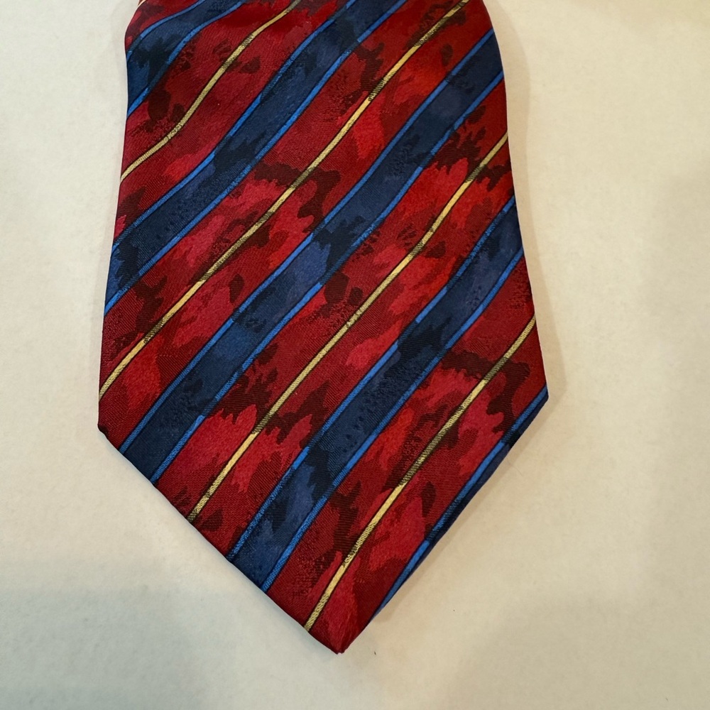 Stafford Red and Blue Striped Tie with Gold Accents